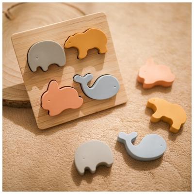 China Educational Toy Preschool Montessori Animal Puzzle Game for Kids Education Training Soft Rubber Wooden Board for sale