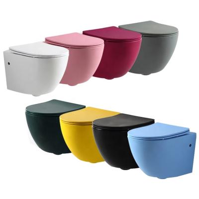 China Bathroom Sanitary Ware Luxury Easy-cleaning Cistern One Piece Hidden Ceramic Wall Hung Toilets With Many Colors for sale