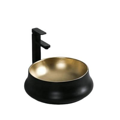 China China Modern European Style Round Bathroom Countertops Black And Gold Color Matte Hand Wash for sale