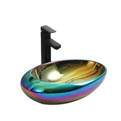 China Modern Ceramic Oval Sink Art Basin Gold Wash Basin Gold Bathroom Sink Basin For Bathroom for sale