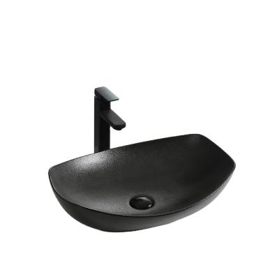 China Good Quality Rectangular Modern Matte Black Counter Top Wash Basin Ceramic Sink for sale