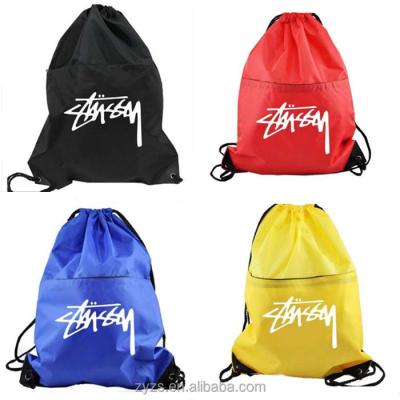 China Custom Printing 100% Polyester Cord Handle Various Styles Drawstring Bag Pull String Backpack for sale