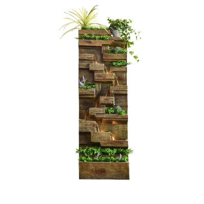 China Indoor Traditional Custom Natural Style Shape Wooden Water Fountain With Plants Water Fountain For Garden for sale