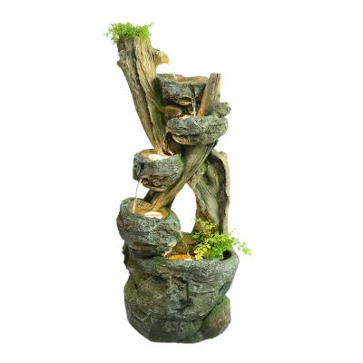 China Polyresin Fountain Garden Decoration Water Fountain Natural Wooden Outdoor Waterfall for sale