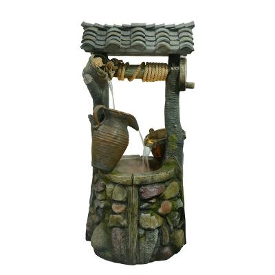 China 2021 Traditional Best Selling Well Hemp Rope Garden Ornament Resin Water Fountain Waterfall for sale