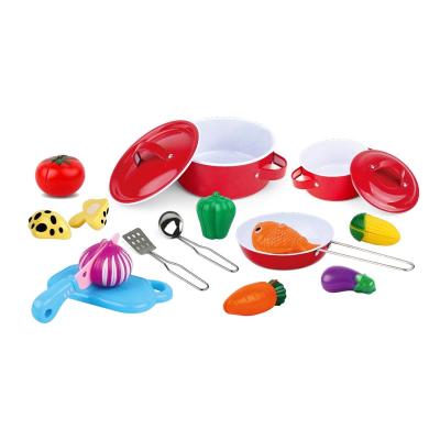 China 18pcs Stainless Steel Kids Pretend To Play Kitchen Red Guard Baking Toy Stainless Steel Cookware Cooking Utensils Grocery Play Food Sets For Kid for sale