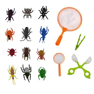 China PVC Mini Inscet +PP Kit 10 Pcs Insect Toys With 4 Pcs Clip Magnifiers Net Nature Exploration Toys Set Insect Catcher Kits For Kids for sale