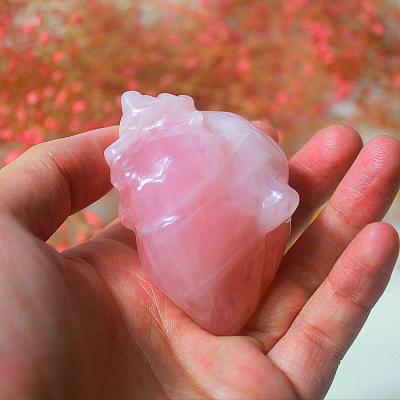 China China Wholesale Natural High Quality Rose Quartz Hand Engraving Heart Apparatus Crafts Crystals Folk Decor for sale