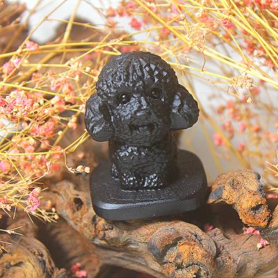 China China Custom Mini Christmas Feng Shui Ornaments Black Obsidian Craft Crystals Carvings Dog Carve Animal Crafts for sale