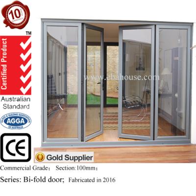 China Outdoor Stacking Bifold Door Aluminum Glass Swing Folding Door Comply with AS2047 Folding Glass Doors for sale