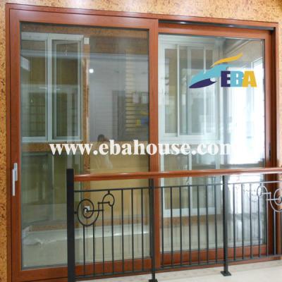 China Thermal Cut Interior Wood Grain Glass Sliding Doors / Aluminum Sliding Glass Door Front Entry Door for sale