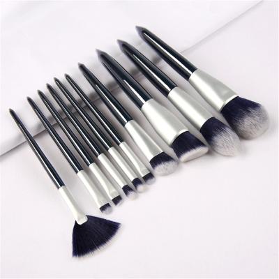 China Angular Blush 10Pcs Champagne Makeup Brushes Set Luxury Private Label Custom Logo Synthetic Make Up Brushes for sale