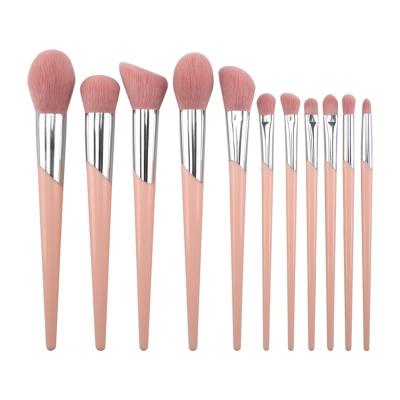 China Angular Blush Wholesale OEM Makeup Brushes 11Pcs Private Label Hair Wood Handle Synthetic Makeup Brush Set for sale