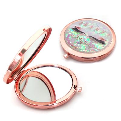 China New Wholesale Trending Customized Pocket Lighted Logo Mirrors Hand Double Sided Rround Mini Pocket Cosmetic Mirror for sale