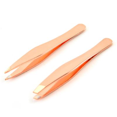 China Gold and Rose Gold Pro-Curve Private Label Stainless Steel Eyebrow Eyelash Tweezers With Your Own Logo for sale