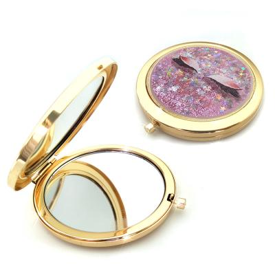 China Wholesale Private Label Compact Portable Quicksand Mirror Double Sides Lighted Pink Custom Compact Mirror With Logo for sale