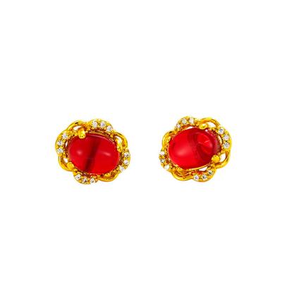 China FASHIONABLE xupign AE9031702 flower shaped artificial stone stud earring jewelry, plated pure 24k gold earring for sale