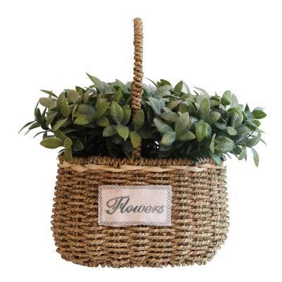 China Potted Plant Decoration Plant Leaves Small Bonsai Outdoor/Indoor Direct Green Artificial Rattan Basket For Office Shop Indoor Decoration for sale