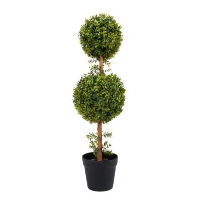 China 90cm Eco-Friendly Tall Boxwood Green Artificial Spiral Topiary Tree For Outdoor Garden Decoration for sale