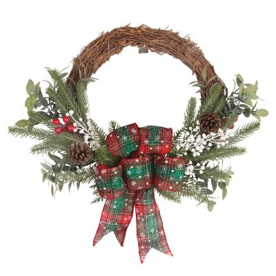 China High Quality Natural Artificial Christmas Round Garland Plastic Material Bow Ornament Pinecones Decor Room Decor Wall Home Decor For Indoor Decor for sale