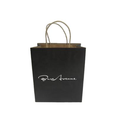 China Recyclable Designer Branded Black Kraft Paper Bags With Handles for sale