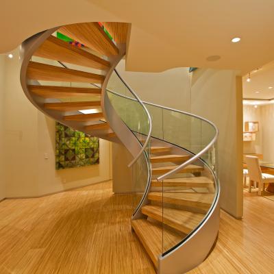 China Modern Design Tread Glass Balustrade Stairs Modern Wooden Spiral Staircase for sale