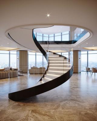 China Factory Supply Modern Indoor Helical Stais Glass Fence Spiral Stairs for sale