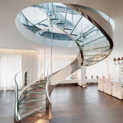 China Modern Custom Spiral Stairs Modern Interior Glass Railing Staircase for sale