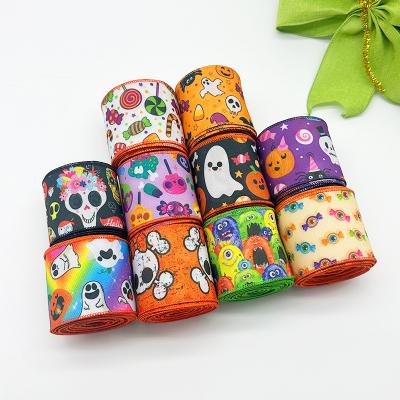 China Süßes Halloween-Cartoon mit Drahtband 63mm Festfest Halloween Grosgrain Band zu verkaufen