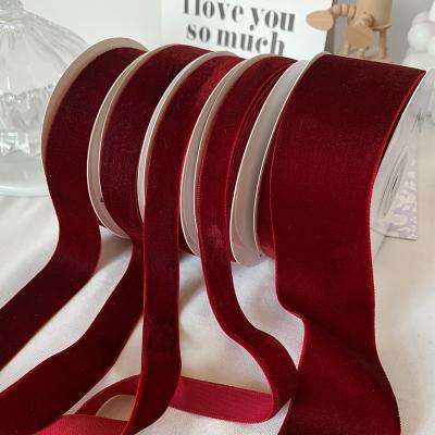 China 38mm Double Faced Velvet Ribbon 3.8cm Dark Red Velvet Ribbon for sale