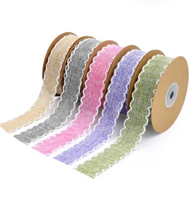 China 25mm*10y Burlap Ribbon Rolls Weave Edge 2.5cm Burlap Trim By The Yard for sale