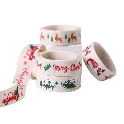 China 16mm*100y Merry Christmas Printed Cotton Ribbon Customized Cotton Ribbon en venta