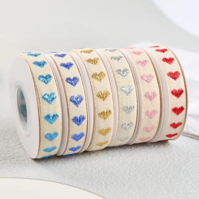 China 16mm*9m Heart Pattern Jacquard Cotton Ribbon for Gift Packing and Garment Accessories for sale