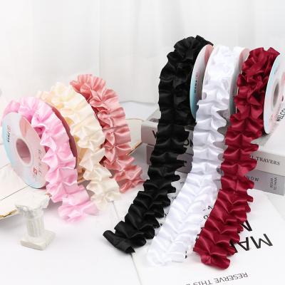 China 4.0cm*4.5m Wrinkled Edge Polyester Ribbon Voor Bloemenverpakking Te koop