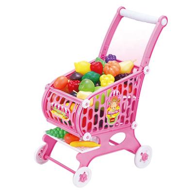 China 42pcs Fruits With Shopping Cart Pretend Kids Grocery Shopping Cart 42pcs Portable Fruit Shopping Cart Toy for sale