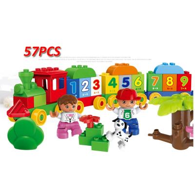 China DIY Many Shapes Color 57pcs Nice Color ABS Small Educational Train Figure Toy Block For Toddler for sale