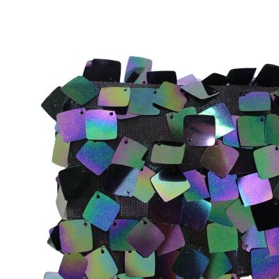 China Large Sequin Fabric Square Fluorescent Colored Embroidery Net Base Fabric Sequins for sale