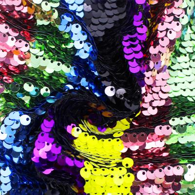 China Colorful Polyester Sequin Stripe Embroidery Fabric Fluorescent Sequin Lace Fabric Rainbow for sale