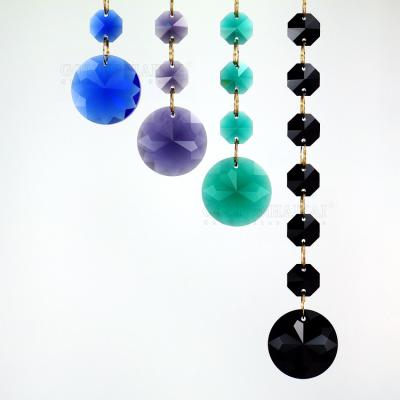 China China crystal glass octagon beaded chain garland with original colors around pendant for home decoration for sale