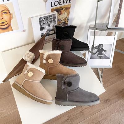 China Cushioning Winter Snow Boots For Women Sheepskin Suede Leather Mid Calf Slip On Shearling Fur Women Winter Shoes for sale