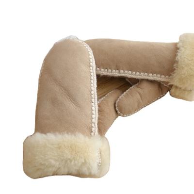 China Women Real Shearling Sheepskin Breathable And Comfortable Winter Mitten Manufacturer Fur Warm Leather Gloves for sale