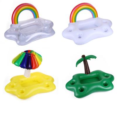 China XXL-14 Water Sport Custom Inflatable Rainbow Umbrella Coconut Tree Drink Floating Cup Holder For Pool Beach Water Fun Party Toys for sale