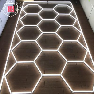 China Aluminum Deformable Linear Hexagonal Hex Garage Lamp Gym Hanging Detailing +PC DIY LED Light 8Feet *16Feet Modular Ceiling Detailing Led Hexagon Lights for sale