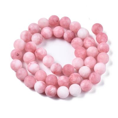 China PandaHall Stone 8mm Dyed Frosted Around Pink Natural White Jade Bead for sale