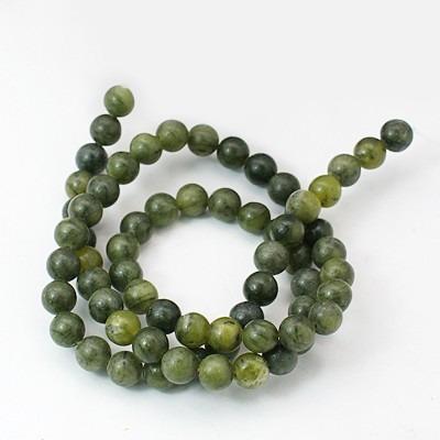 China PandaHall Round 8mm Olive Natural Taiwan Jade Gemstone Stone Beads for sale