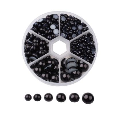 China Plastic Pandahall ABS 1 Half Box 4~12mm Round Black ABS Plastic Imitate Pearl Dome Cabochons for sale