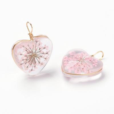 China Free Shipping Pandahall TRENDY Heart Real 18K Gold Plated Inner Flower Glass Pendants for sale