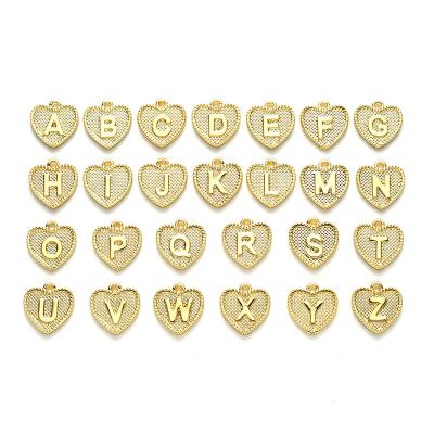 China FASHIONABLE Pandahall Letter A~Z Real 18K Gold Plated Heart With Alphabet Alloy Pendants for sale