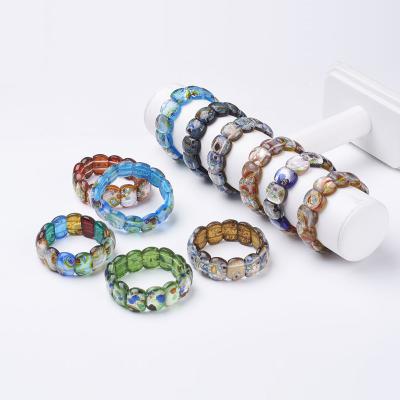 China PandaHall TRENDY Handmade Millefiori Silver Aluminum Foil Beaded Stretch Bracelets for sale