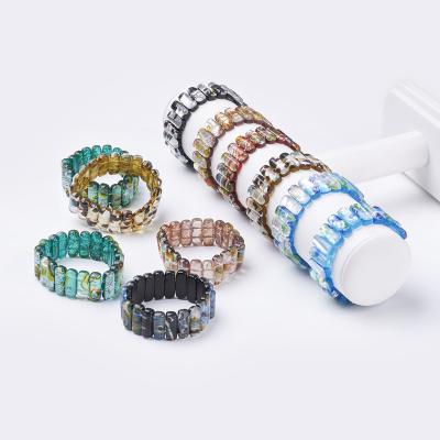 China FASHIONABLE PandaHall Mixed Color Millefiori Handmade Lampwork Beaded Stretch Bracelets for sale